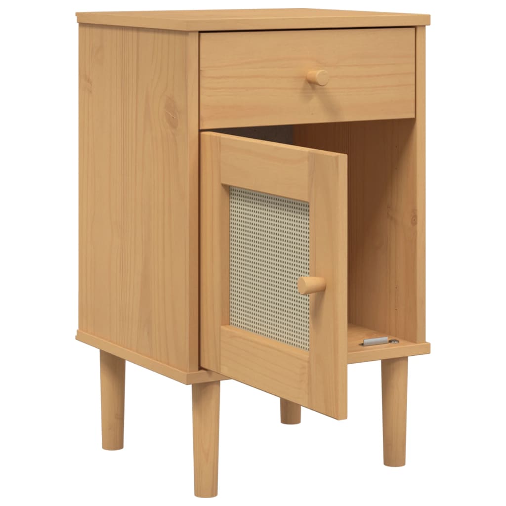 Bedside Cabinet Senja Rattan Look 15.7&quot;X13.8&quot;X25.6&quot; Solid Wood Pine