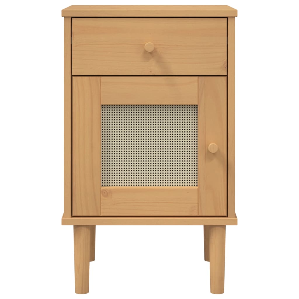 Bedside Cabinet Senja Rattan Look 15.7&quot;X13.8&quot;X25.6&quot; Solid Wood Pine