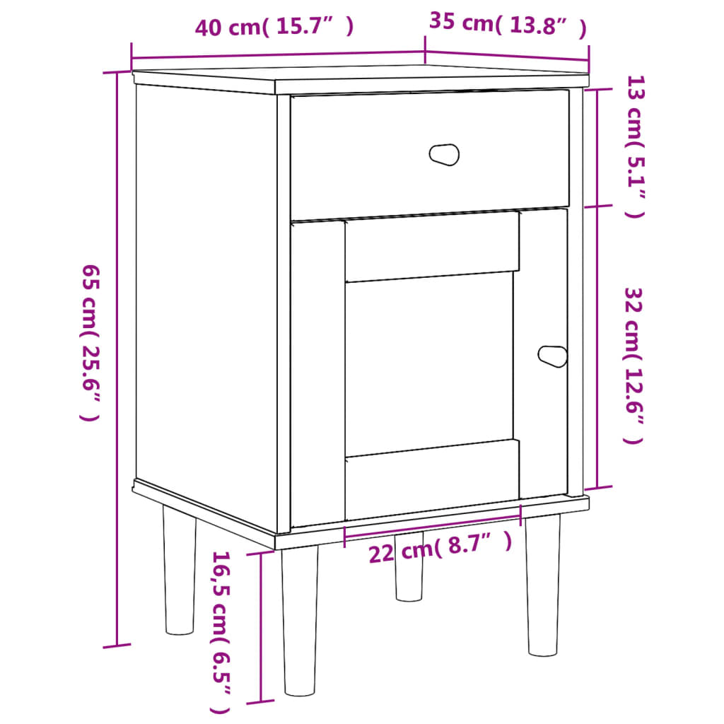 Bedside Cabinet Senja Rattan Look 15.7&quot;X13.8&quot;X25.6&quot; Solid Wood Pine