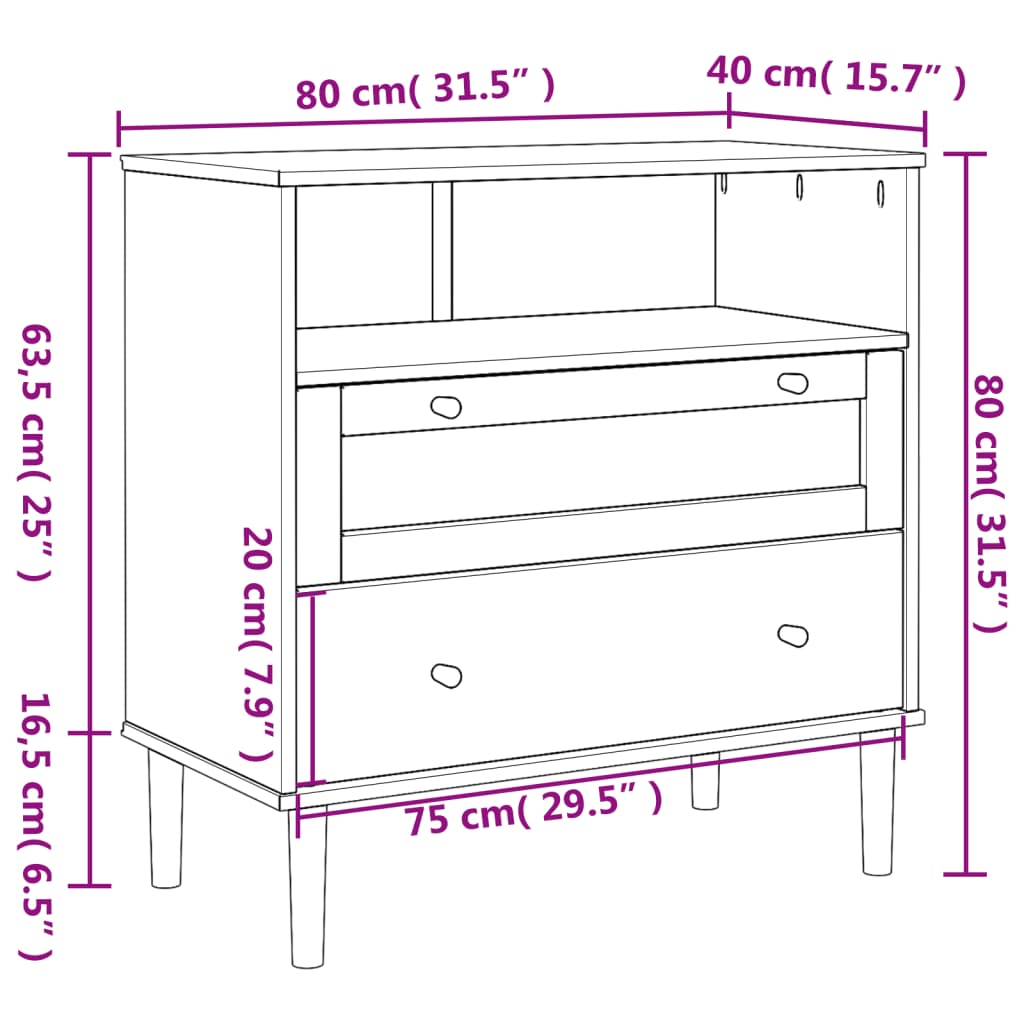 Sideboard Senja Rattan Look 31.5&quot;X15.7&quot;X31.5&quot; Solid Wood Pine