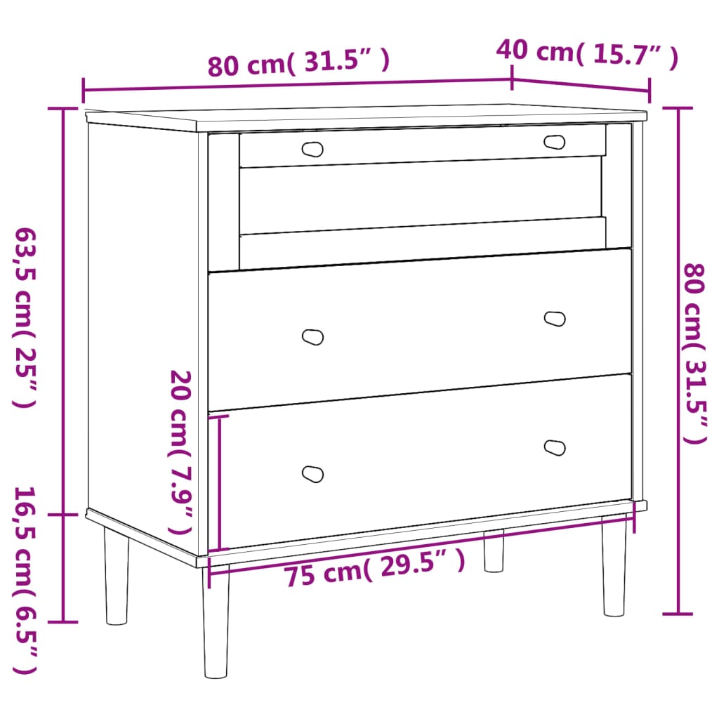 Drawer Cabinet Senja Rattan Look 31.5&quot;X15.7&quot;X31.5&quot; Solid Wood Pine