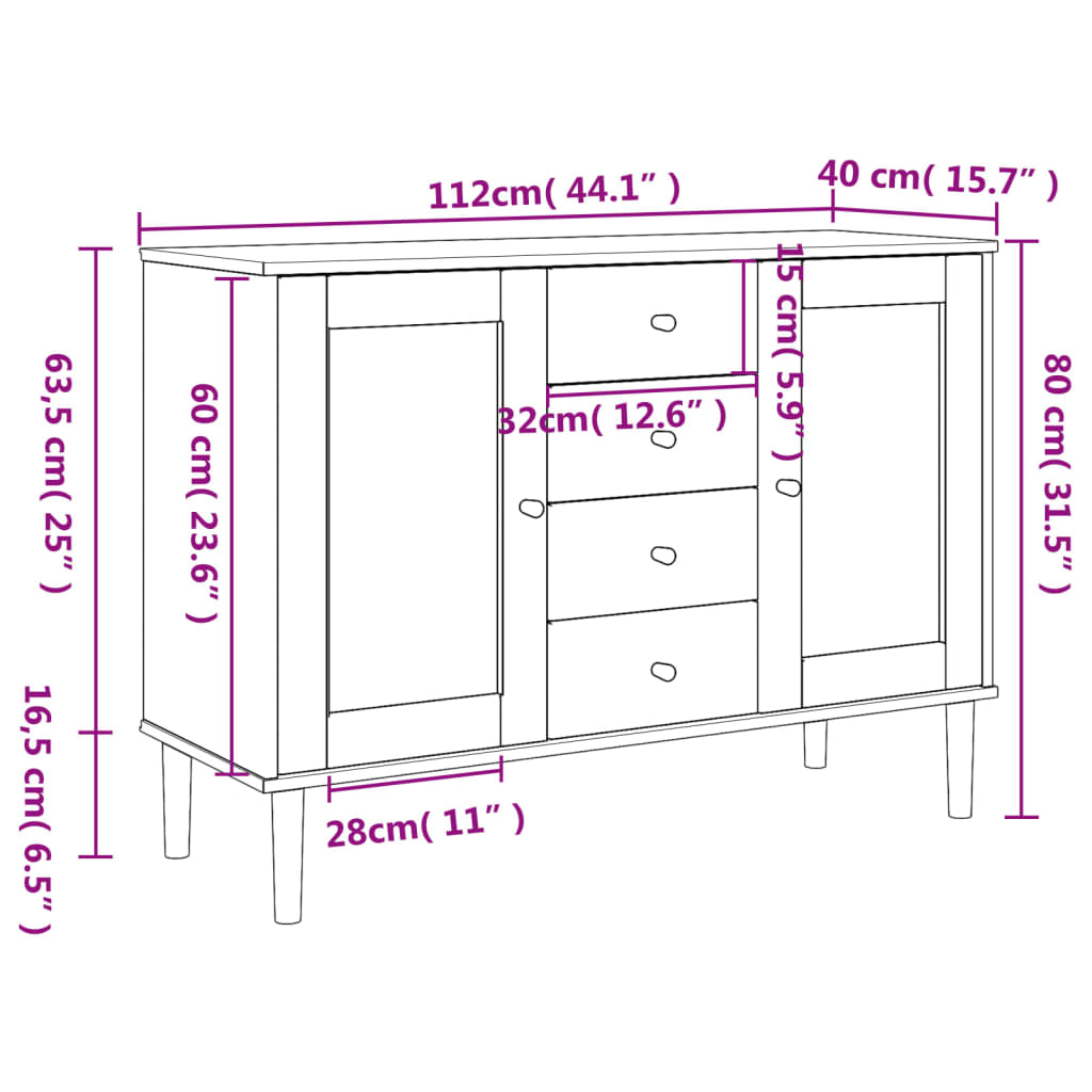 Sideboard Senja Rattan Look 44.1&quot;X15.7&quot;X31.5&quot; Solid Wood Pine