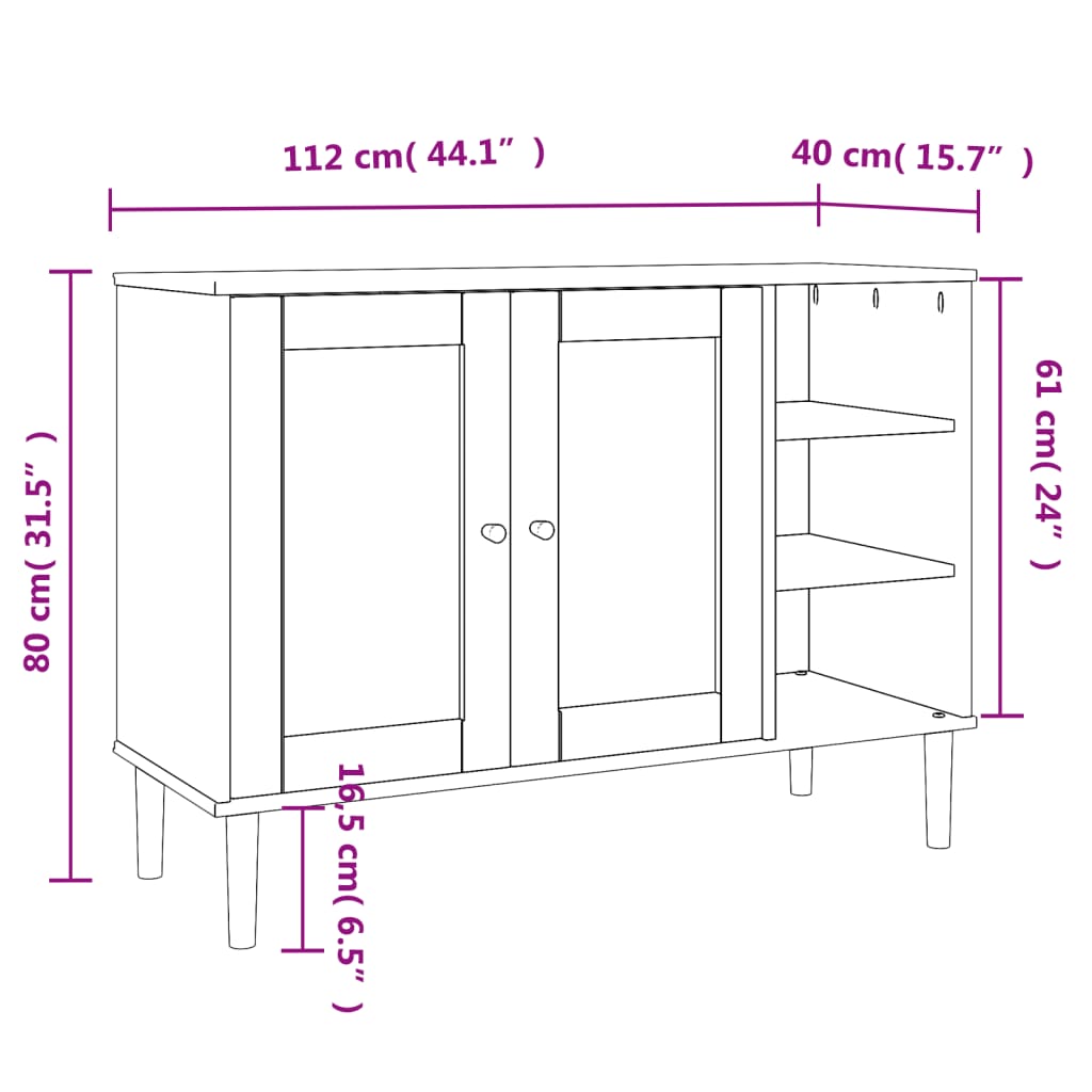 Sideboard Senja Rattan Look 44.1&quot;X15.7&quot;X31.5&quot; Solid Wood Pine