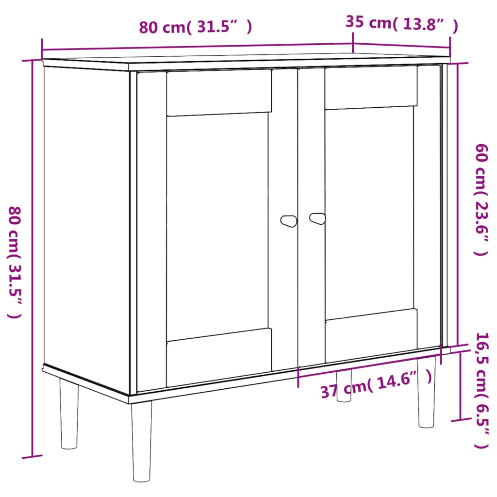 Sideboard Senja Rattan Look 31.5&quot;X13.8&quot;X31.5&quot; Solid Wood Pine