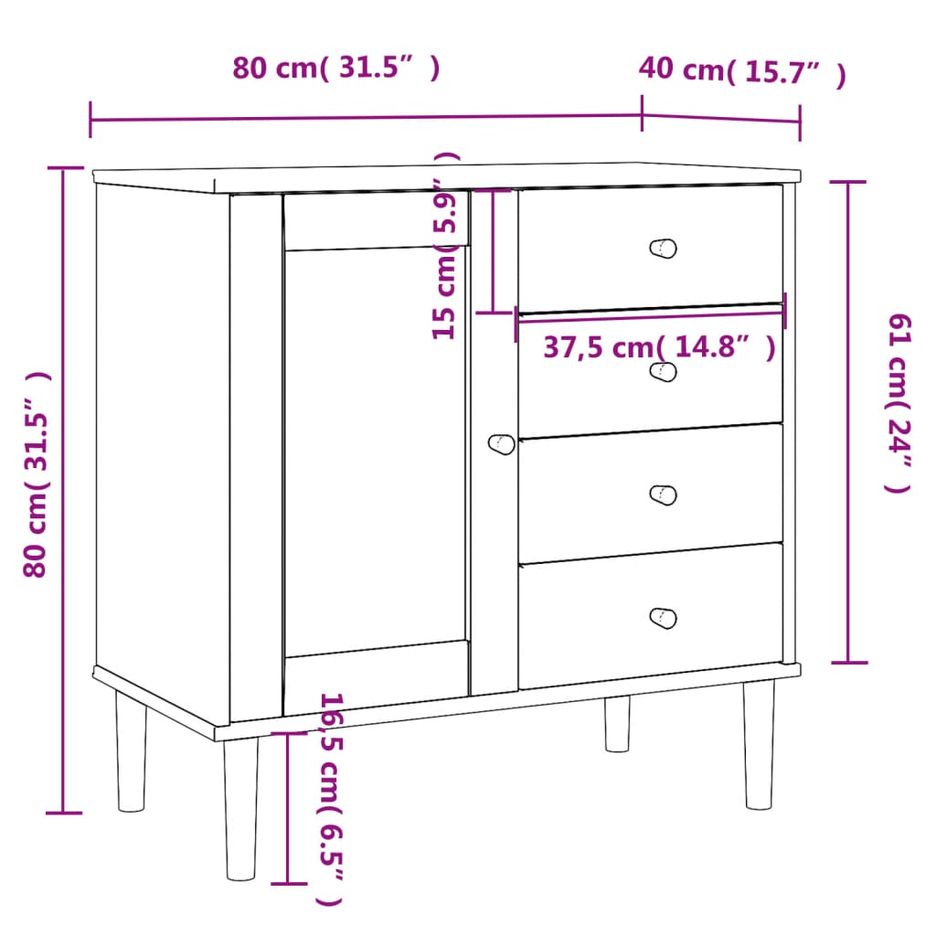 Sideboard Senja Rattan Look 31.5&quot;X15.7&quot;X31.5&quot; Solid Wood Pine