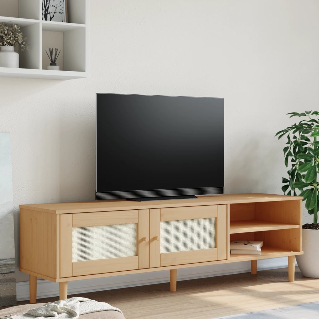 Tv Stand Senja Rattan Look 62.2&quot;X15.7&quot;X19.3&quot; Solid Wood Pine