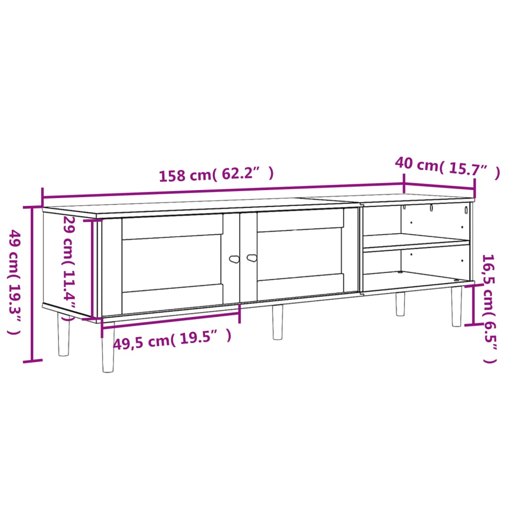 Tv Stand Senja Rattan Look 62.2&quot;X15.7&quot;X19.3&quot; Solid Wood Pine