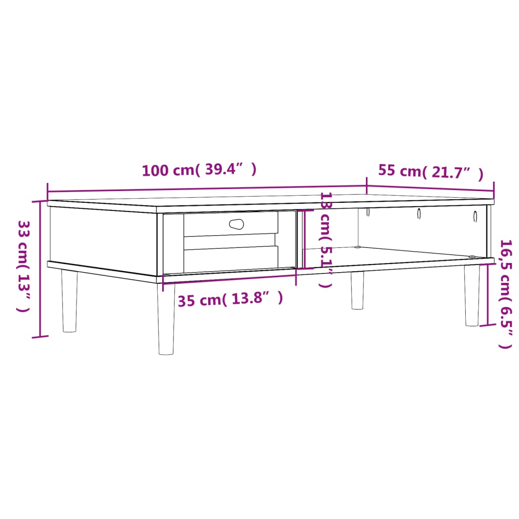 Coffee Table Senja Rattan Look 39.4&quot;X21.7&quot;X13&quot; Solid Wood