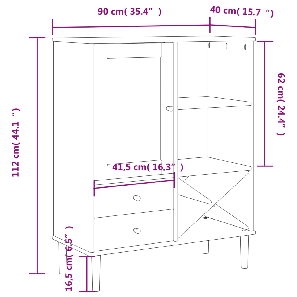 Highboard Senja Rattan Look 35.4&quot;X15.7&quot;X44.1&quot; Solid Wood Pine