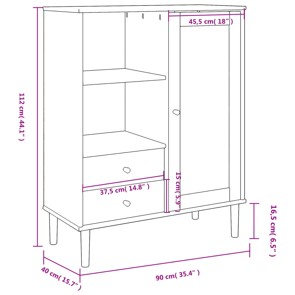 Highboard Senja Rattan Look 35.4&quot;X15.7&quot;X44.1&quot; Solid Wood Pine