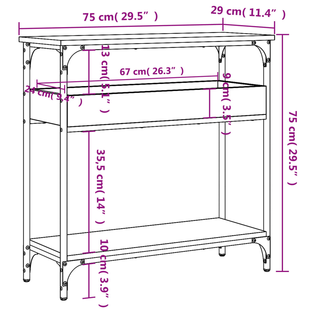 Console Table With Shelf X11.4&quot;X Engineered Wood