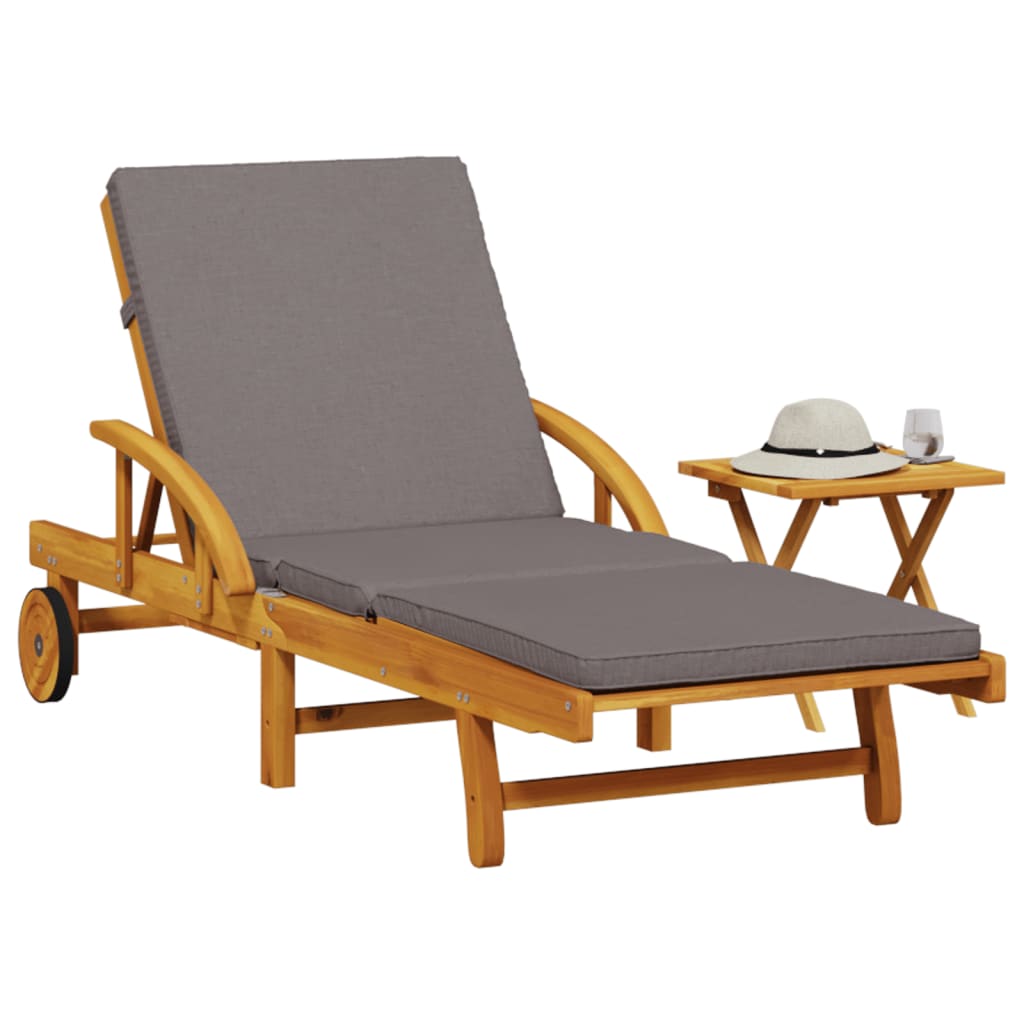 Sun Lounger With Cushion Solid Acacia Wood