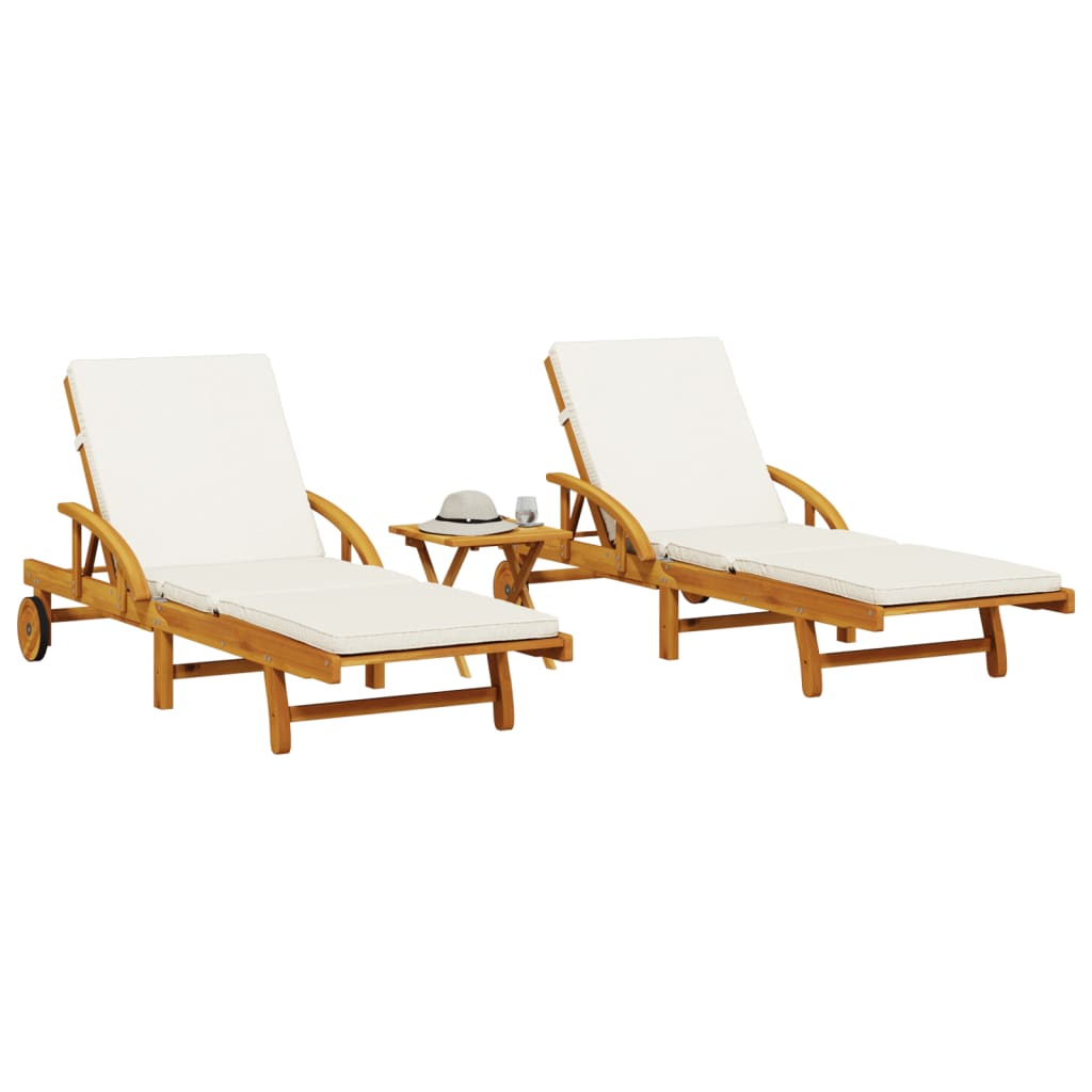 Sun Lounger With Cushion Solid Acacia Wood