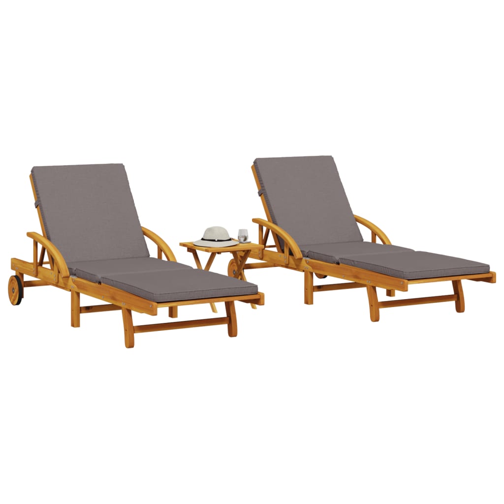 Sun Lounger With Cushion Solid Acacia Wood