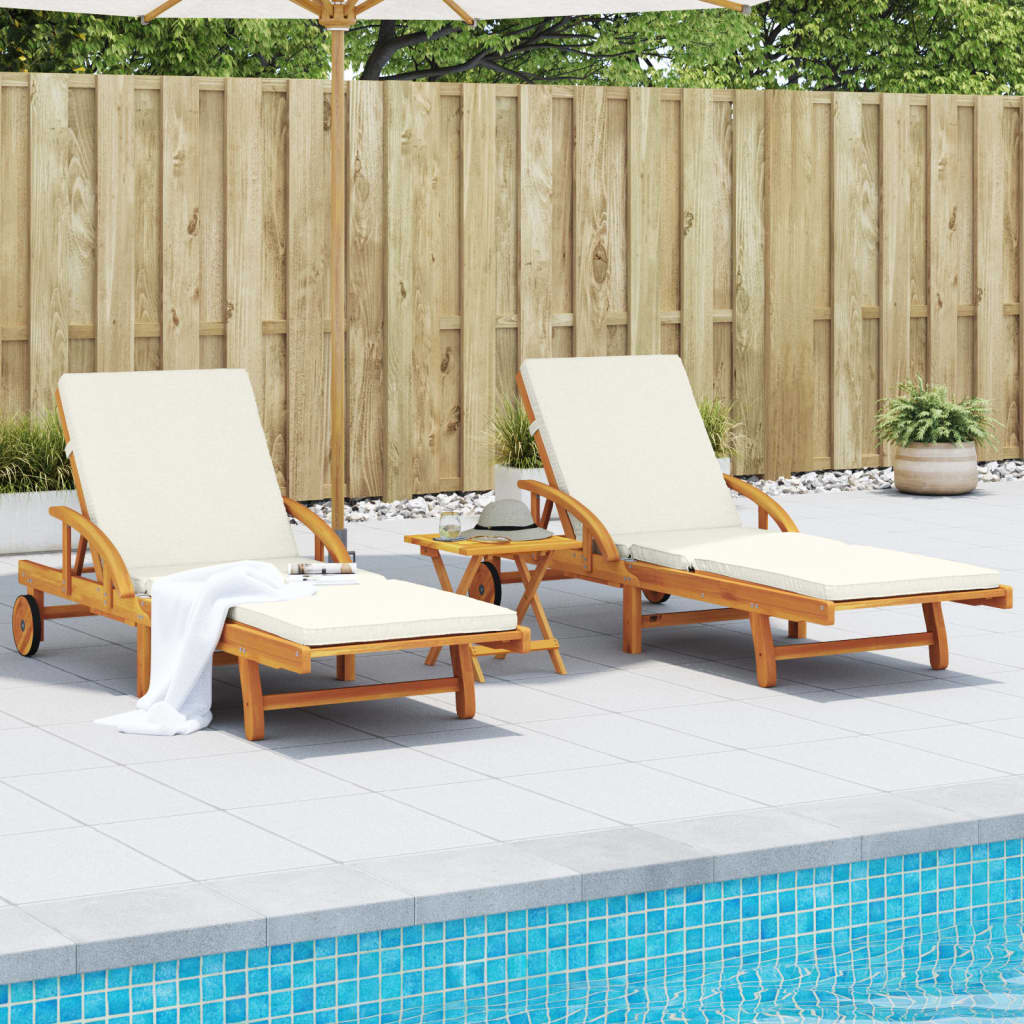 Sun Lounger With Cushion Solid Acacia Wood