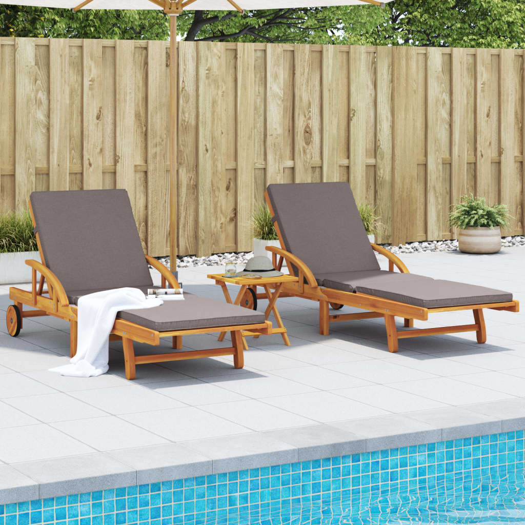 Sun Lounger With Cushion Solid Acacia Wood