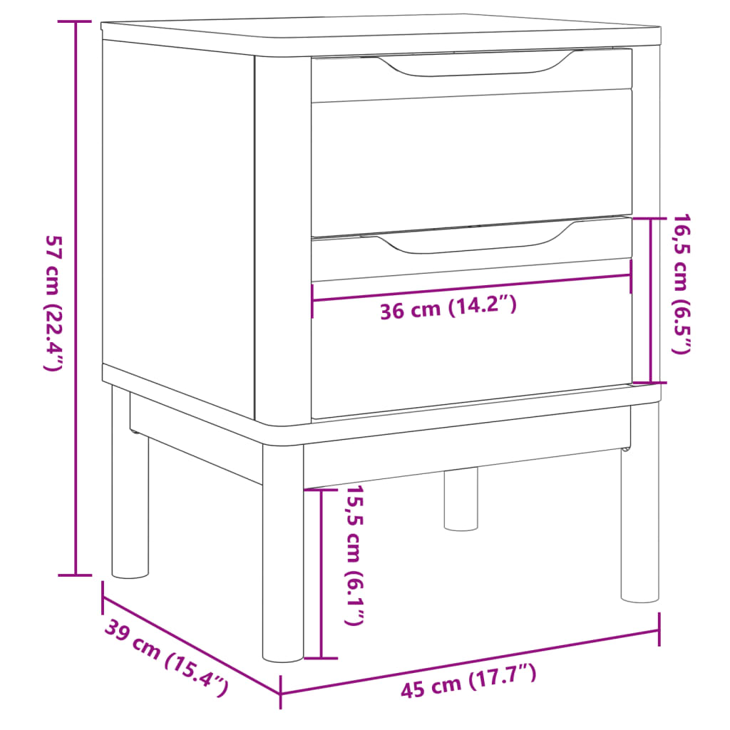 Bedside Cabinet Floro 17.7&quot;X15.4&quot;X22.4&quot; Solid Wood Pine