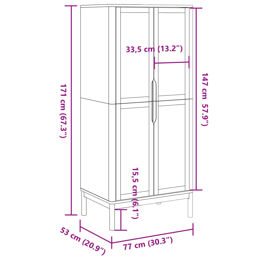 Wardrobe Floro 30.3&quot;X20.9&quot;X67.3&quot; Solid Wood Pine