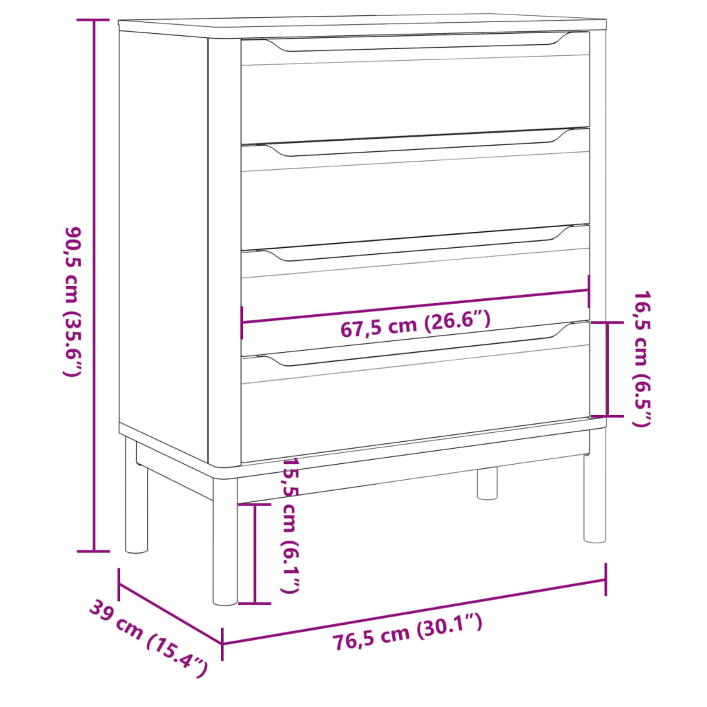 Chest Of Drawers Floro Solid Wood Pine