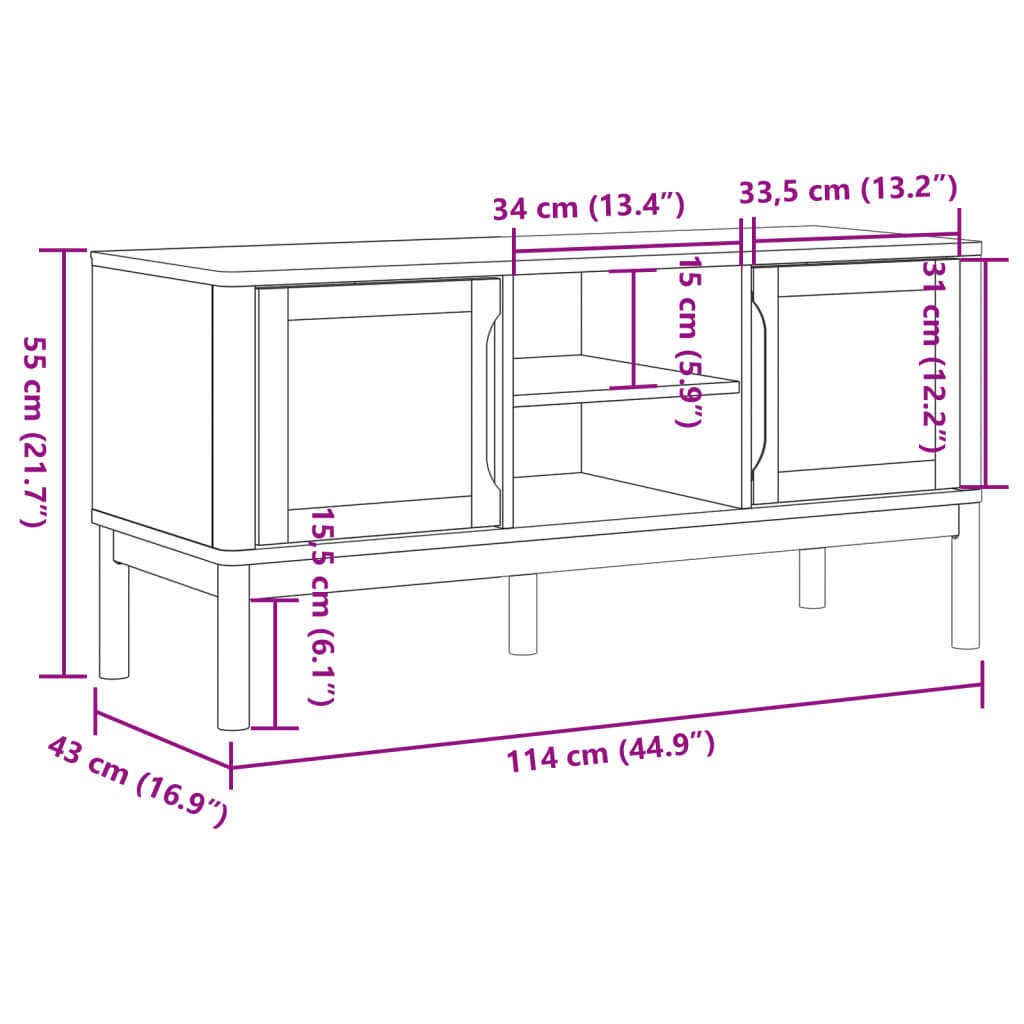 Tv Stand Floro 44.9&quot;X16.9&quot;X21.7&quot; Solid Wood Pine