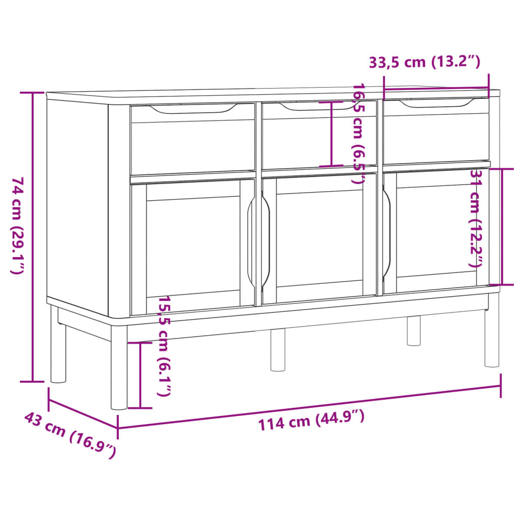 Sideboard Floro 44.9&quot;X16.9&quot;X29.1&quot; Solid Wood Pine