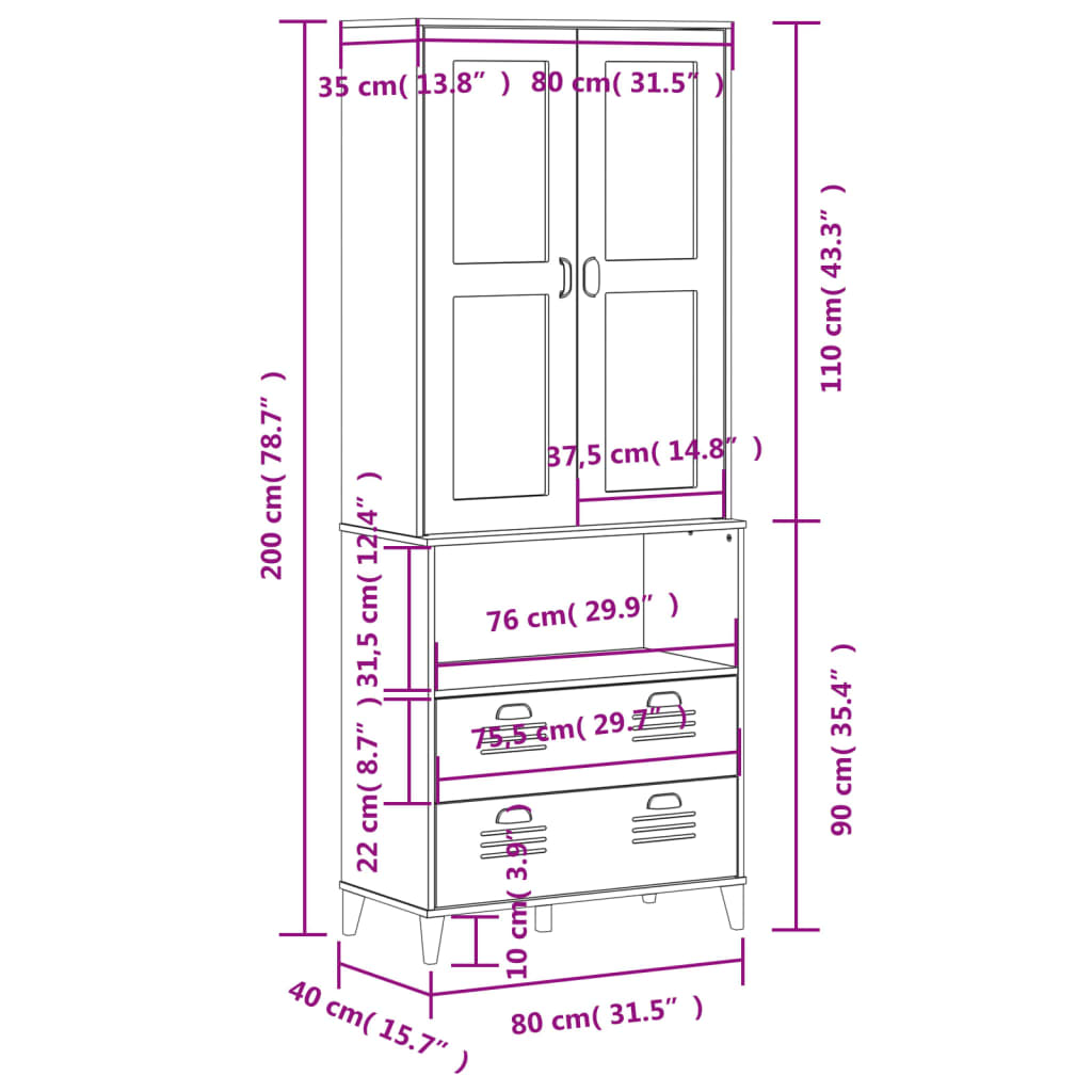 Highboard Viken 31.5&quot;X15.7&quot;X78.7&quot; Solid Wood Pine