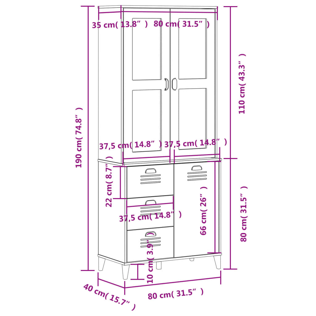 Highboard Viken 31.5&quot;X15.7&quot;X74.8&quot; Solid Wood Pine