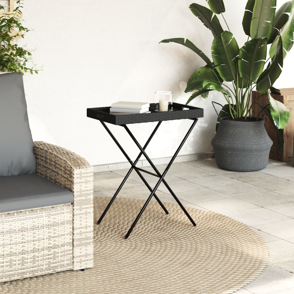 Folding Tray Table 25.6&quot;X15.7&quot;X29.5&quot; Poly Rattan