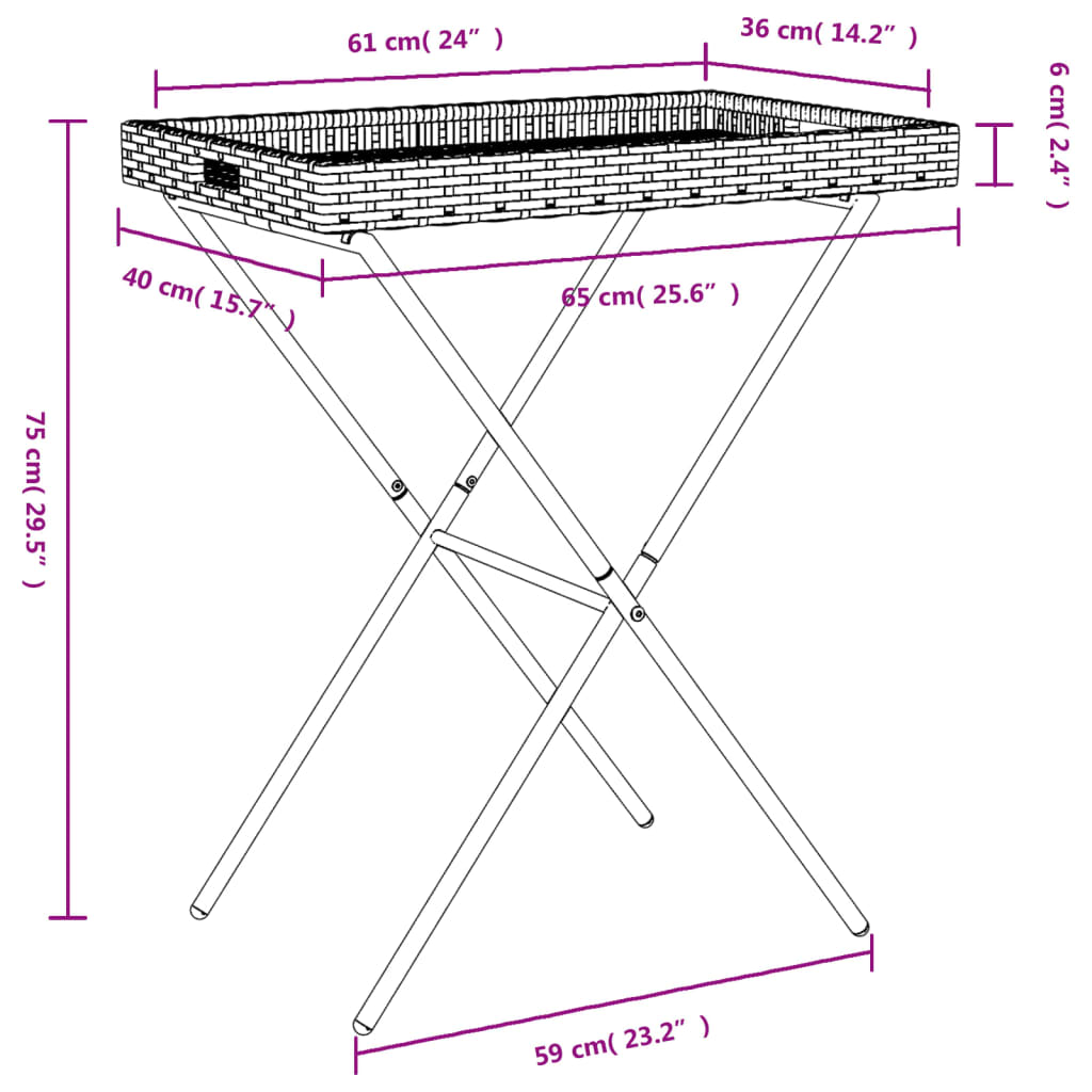 Folding Tray Table 25.6&quot;X15.7&quot;X29.5&quot; Poly Rattan