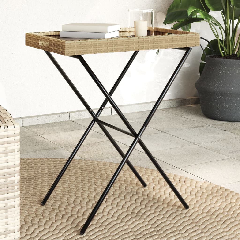 Folding Tray Table 25.6&quot;X15.7&quot;X29.5&quot; Poly Rattan