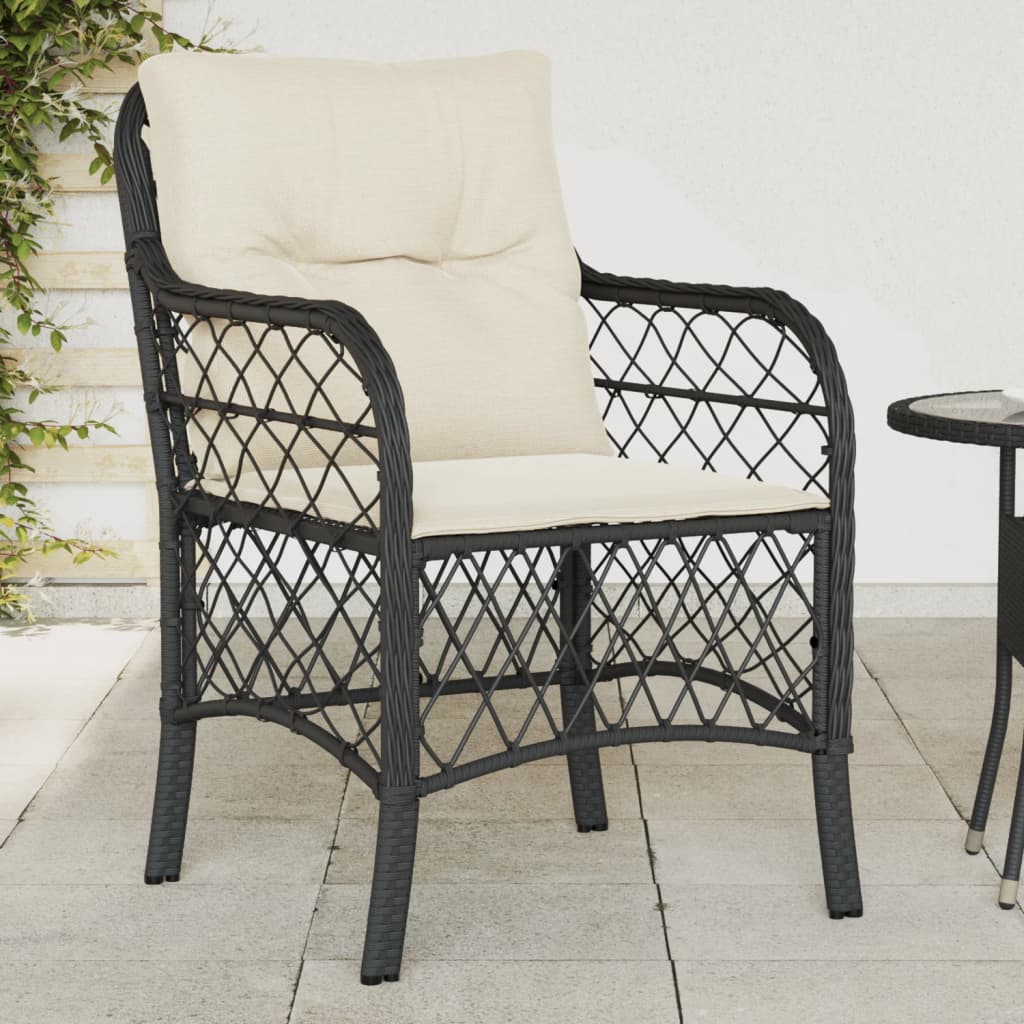 Patio Chairs With Cushions 2 Pcs Black Poly Rattan