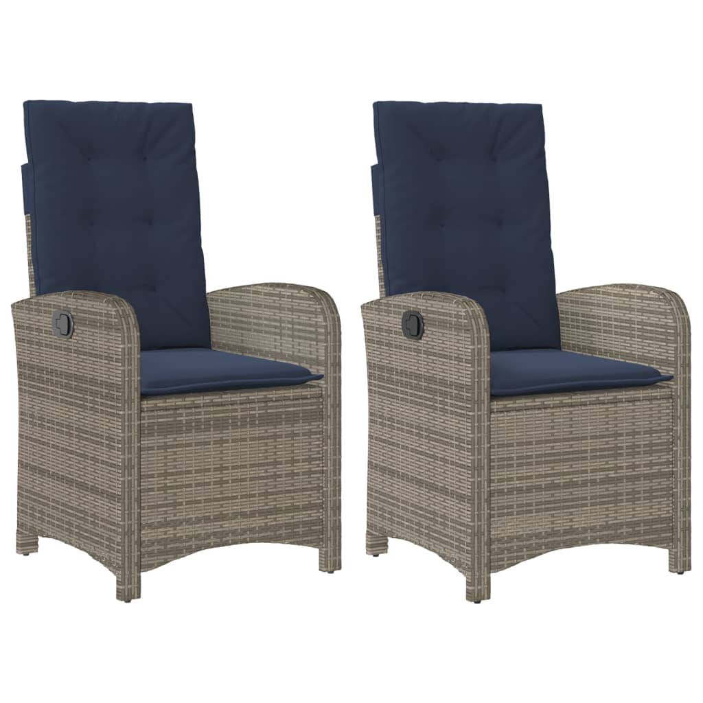 Reclining Patio Chairs 2 Pcs With Cushions Gray Poly Rattan