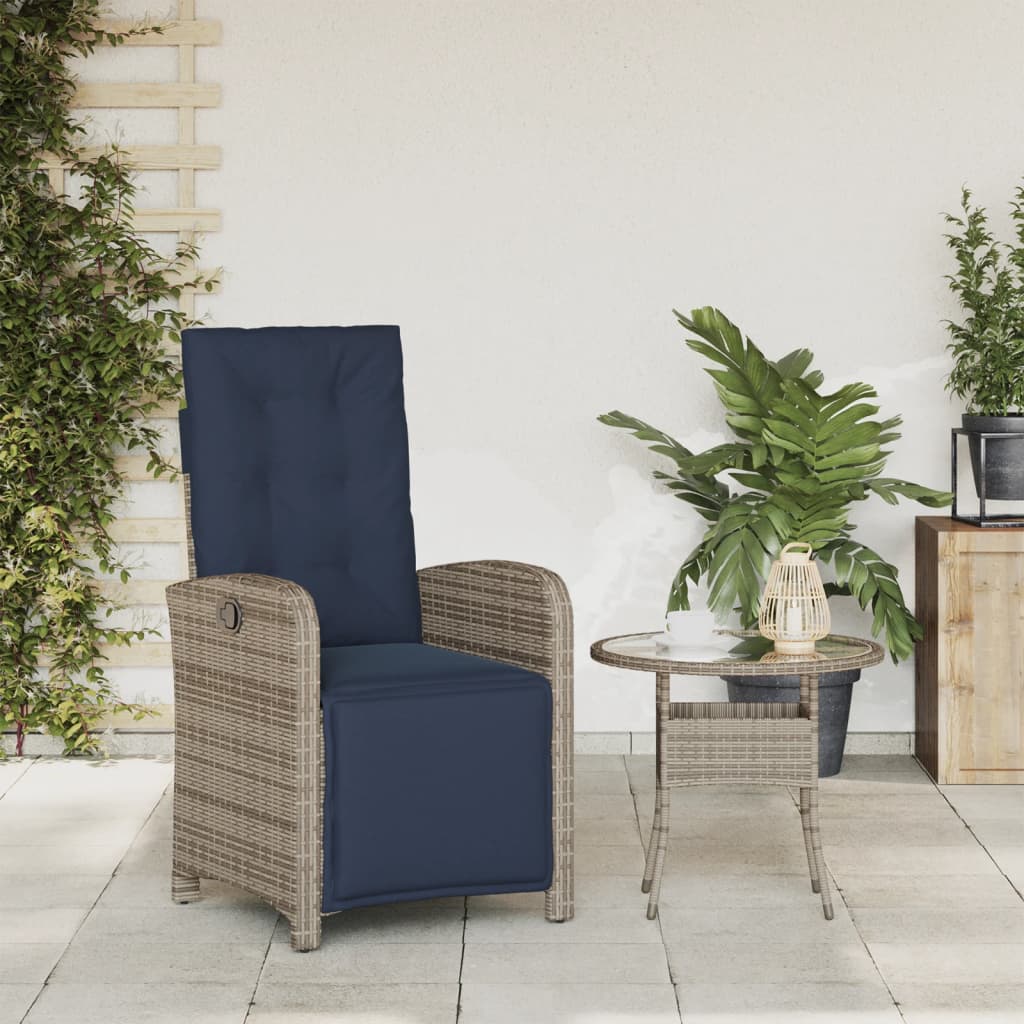 Reclining Patio Chair With Footrest Gray Poly Rattan