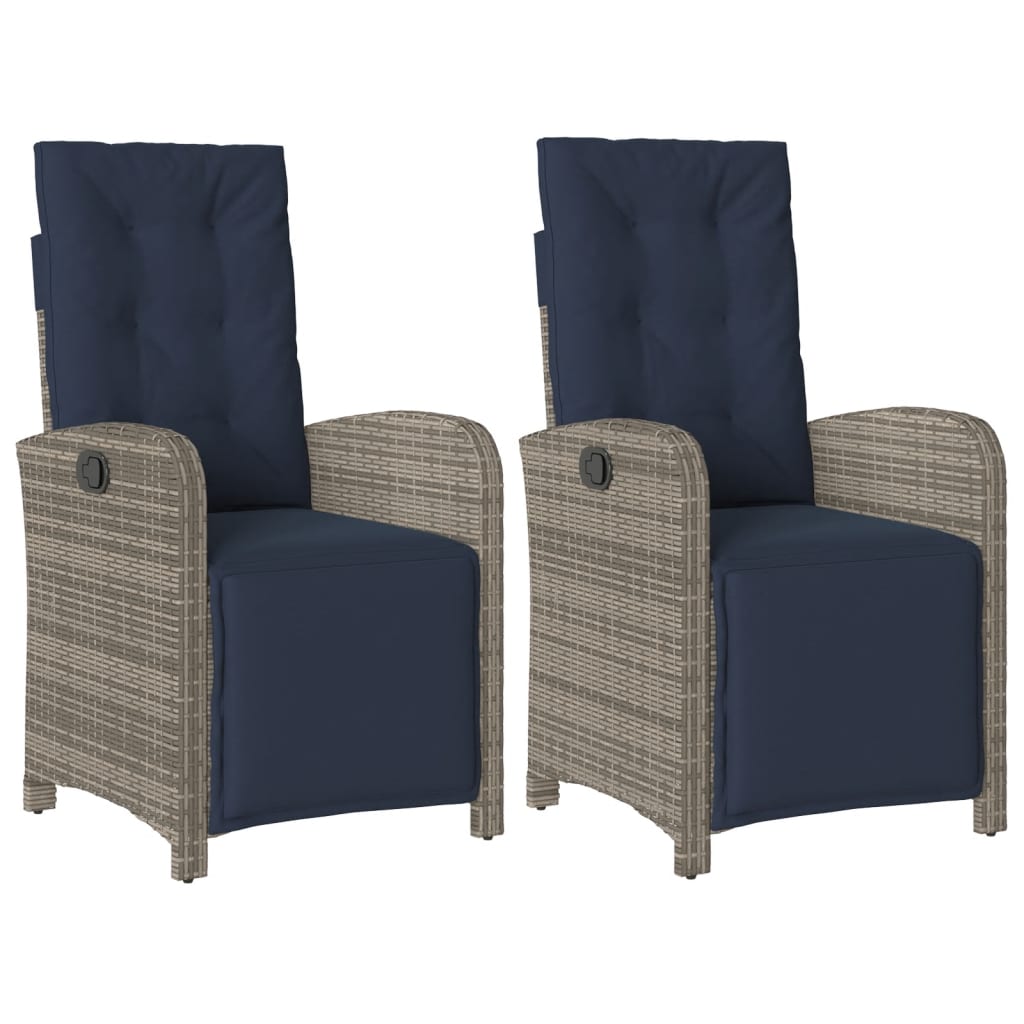 Reclining Patio Chairs 2 Pcs With Footrest Gray Poly Rattan