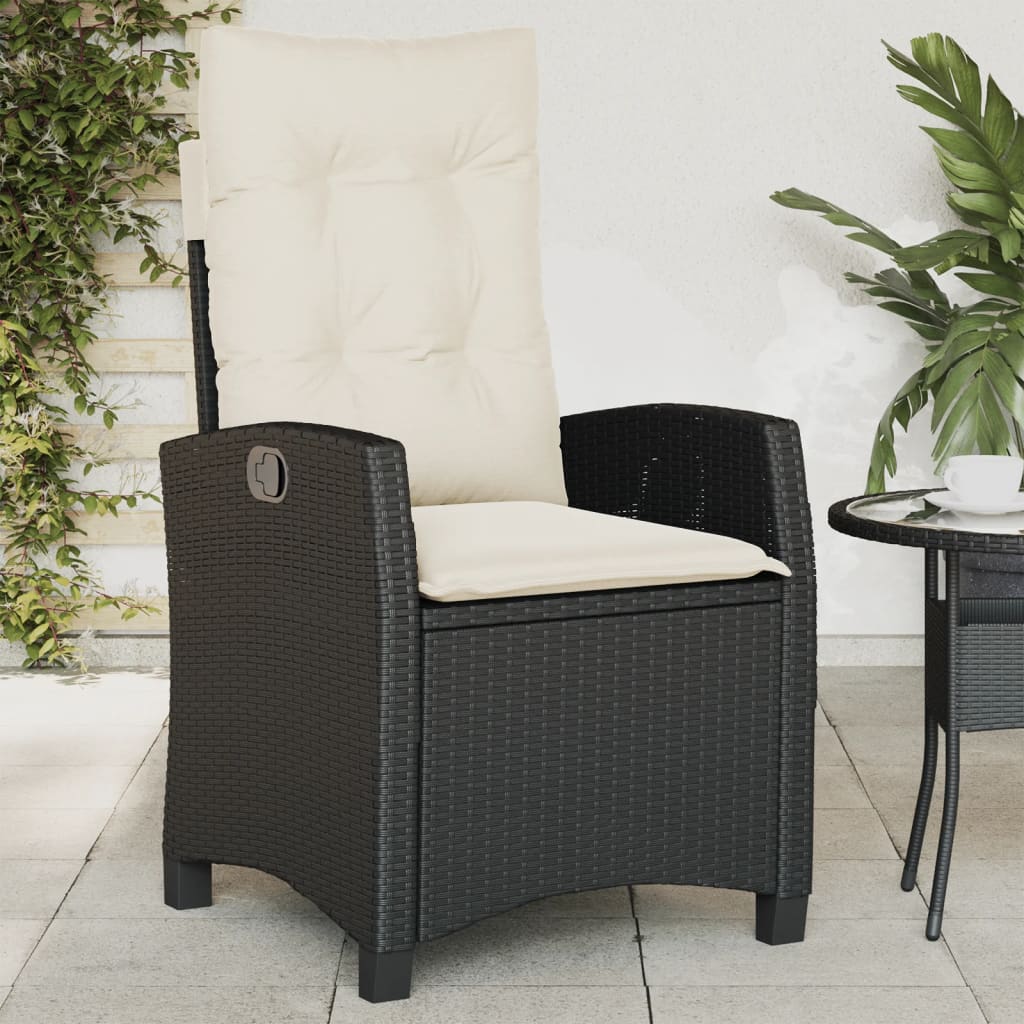 Reclining Patio Chairs 2 Pcs With Cushions Black Poly Rattan