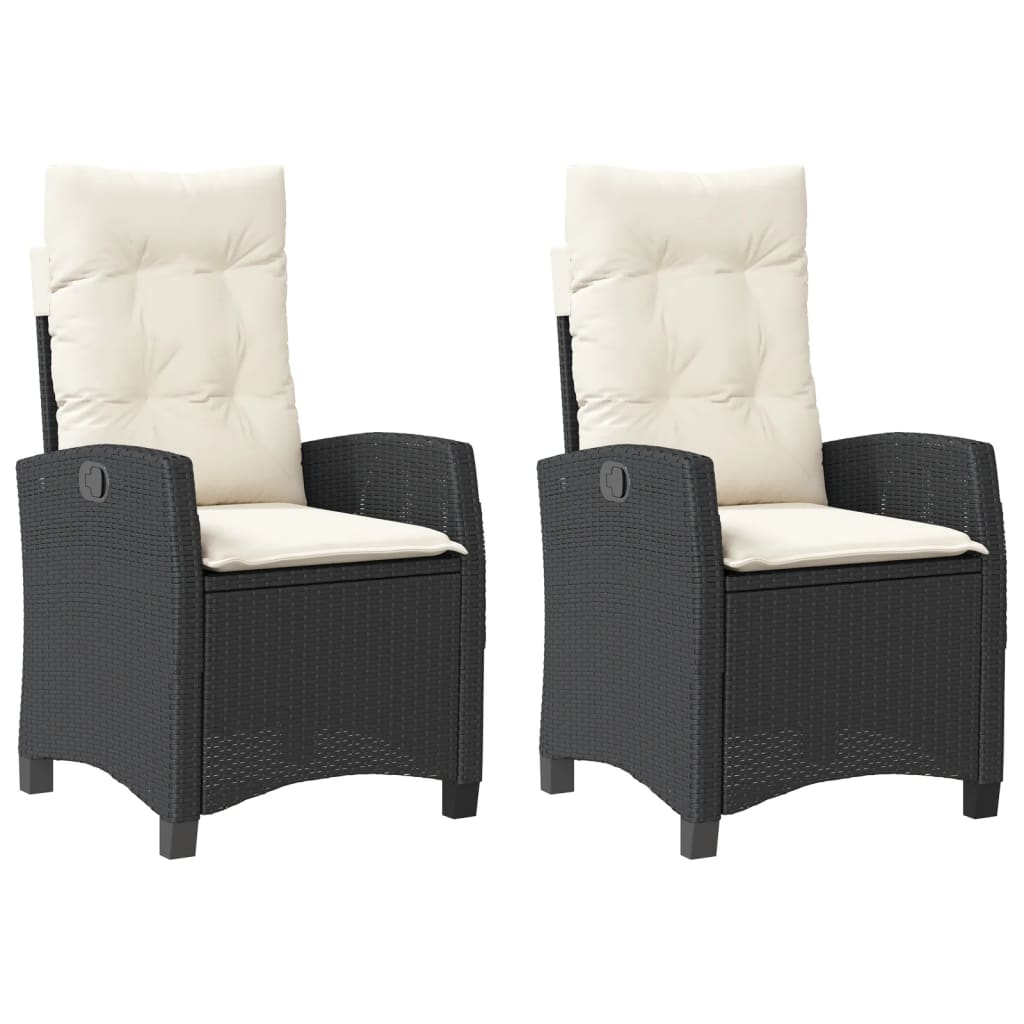 Reclining Patio Chairs 2 Pcs With Cushions Black Poly Rattan