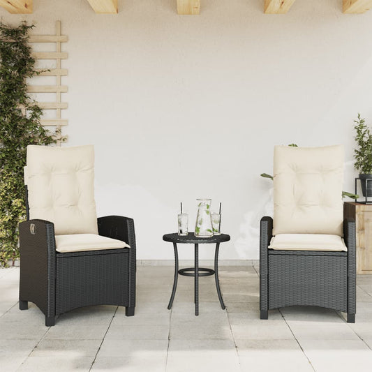 Reclining Patio Chairs 2 Pcs With Cushions Black Poly Rattan