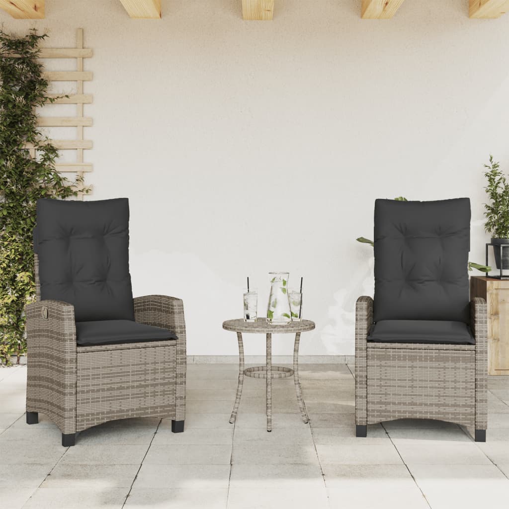 Reclining Patio Chairs 2 Pcs With Cushions Black Poly Rattan