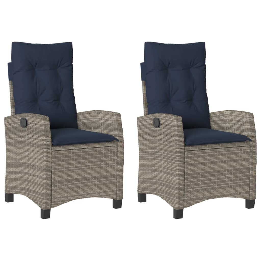 Reclining Patio Chairs 2 Pcs With Cushions Gray Poly Rattan