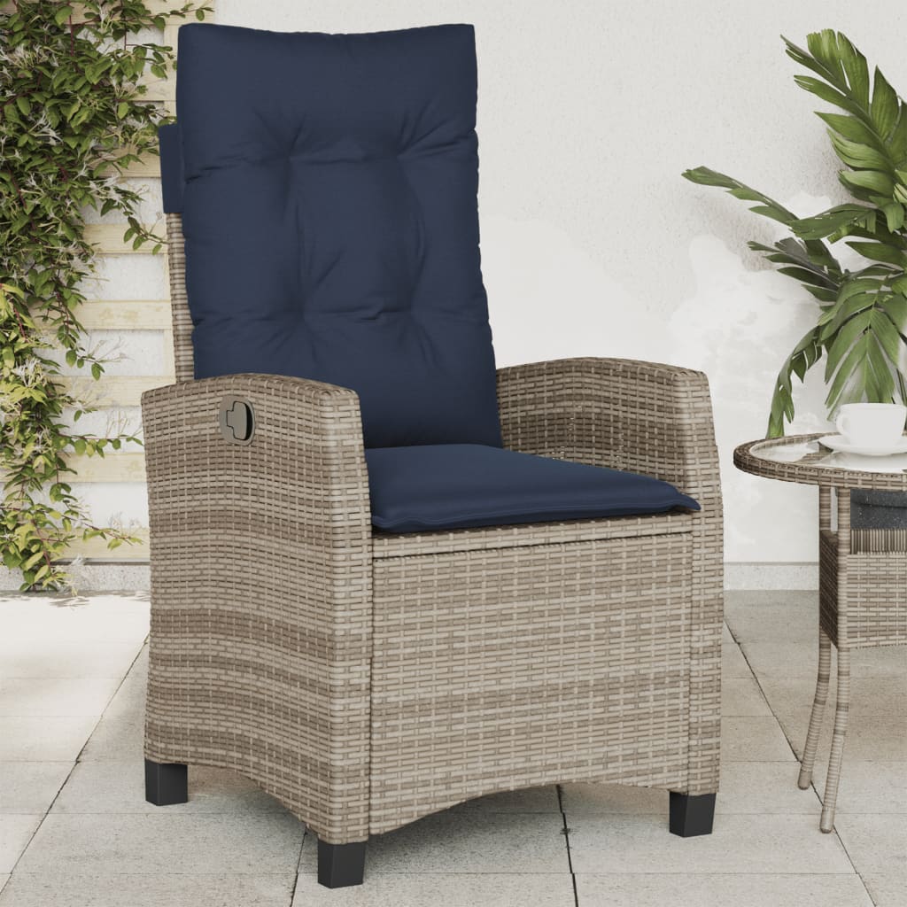 Reclining Patio Chairs 2 Pcs With Cushions Gray Poly Rattan