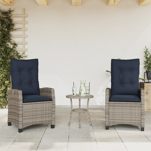 Reclining Patio Chairs 2 Pcs With Cushions Gray Poly Rattan