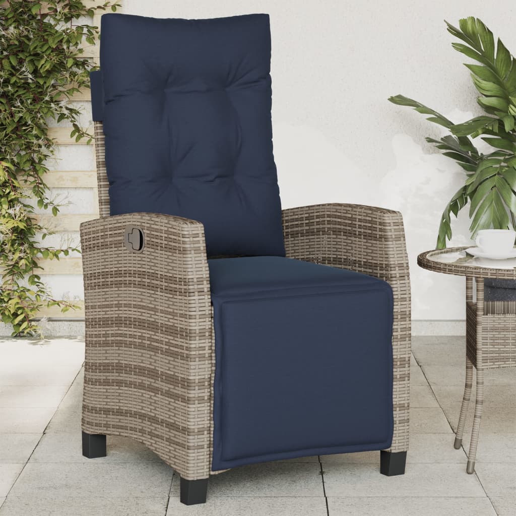 Reclining Patio Chair With Footrest Gray Poly Rattan