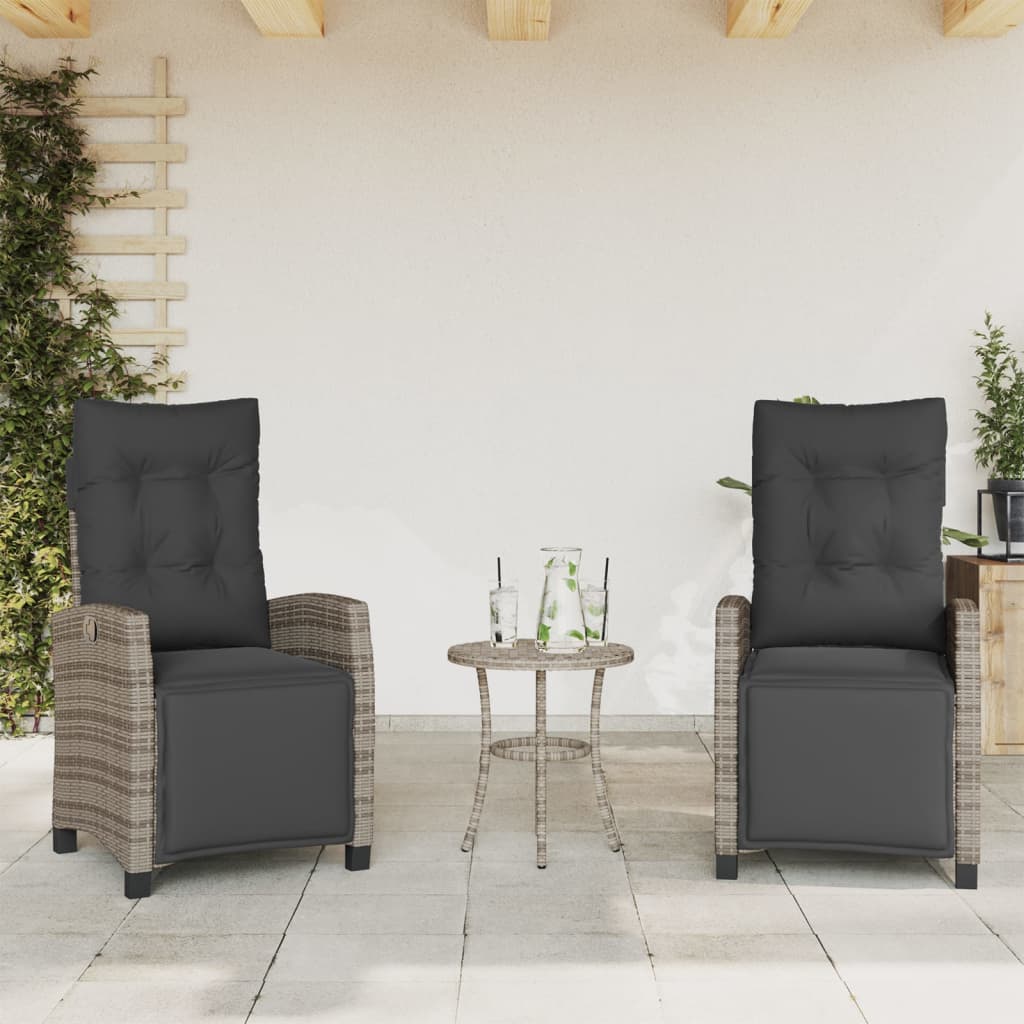 Reclining Patio Chairs 2 Pcs With Cushions Black Poly Rattan