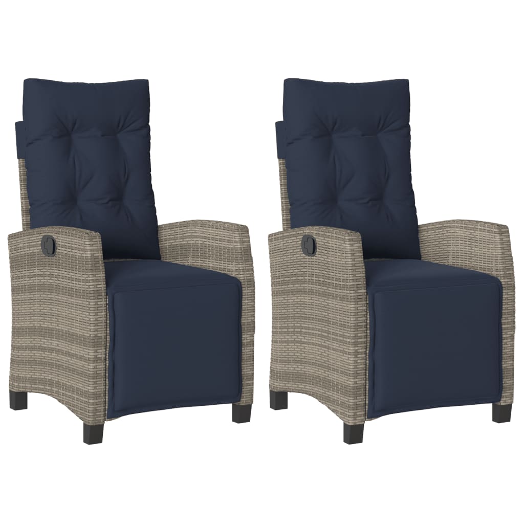 Reclining Patio Chairs 2 Pcs With Footrest Gray Poly Rattan