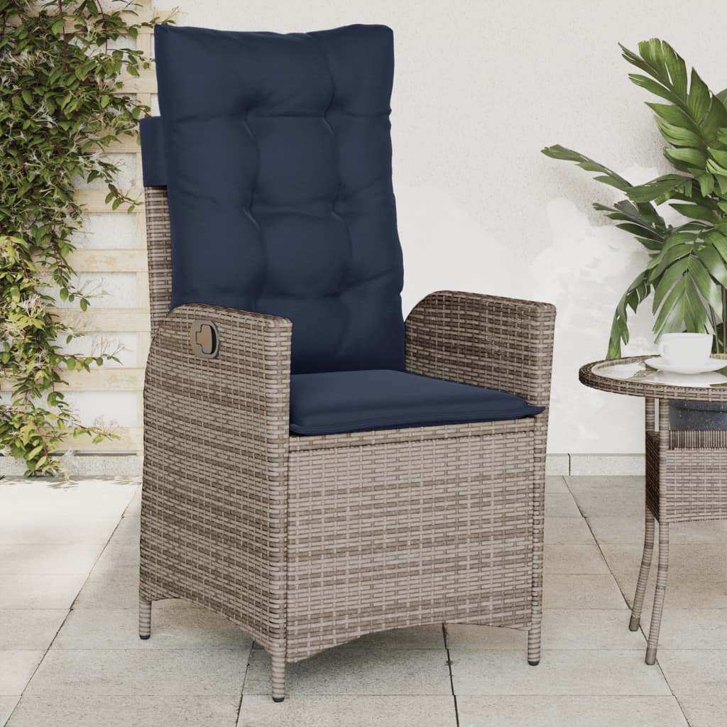 Reclining Patio Chair With Cushions Gray Poly Rattan