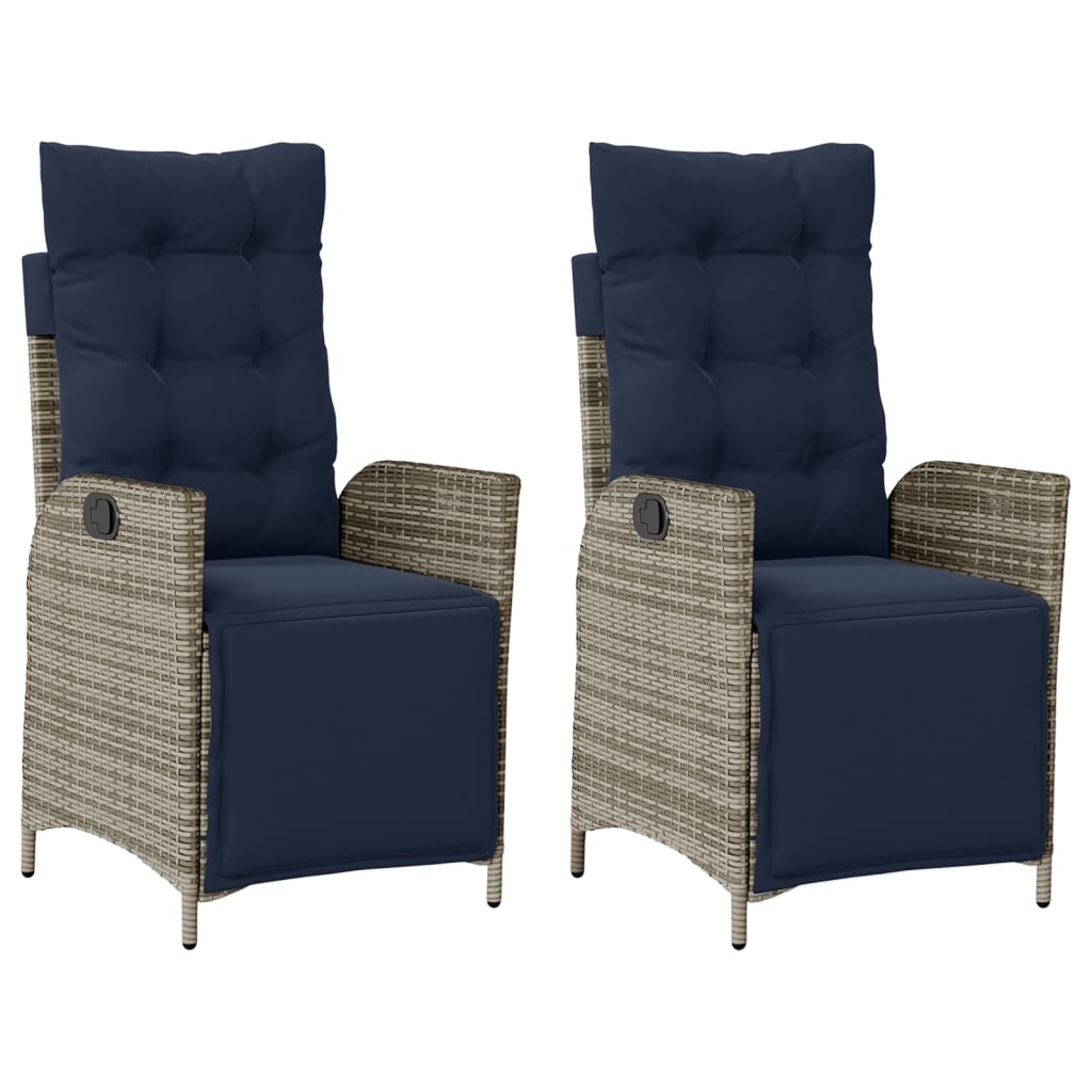 Reclining Patio Chairs 2 Pcs With Footrest Gray Poly Rattan