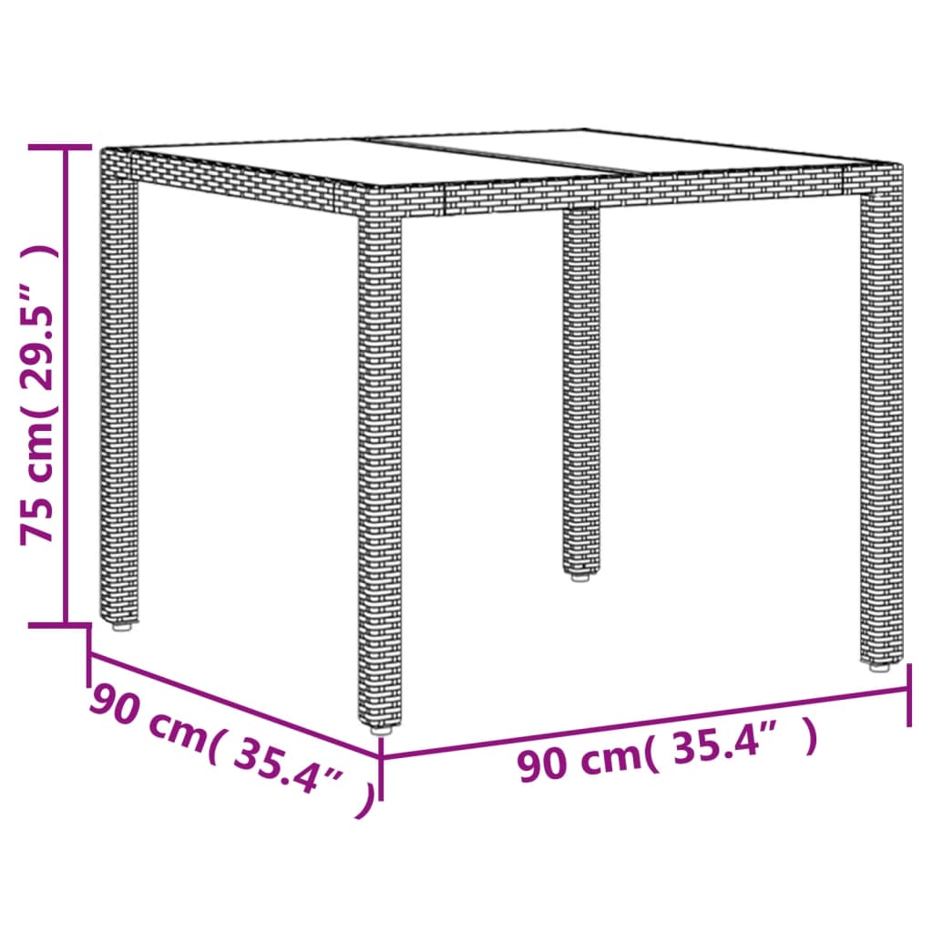 Patio Table With Glass Top 35.4&quot;X35.4&quot;X29.5&quot; Poly Rattan