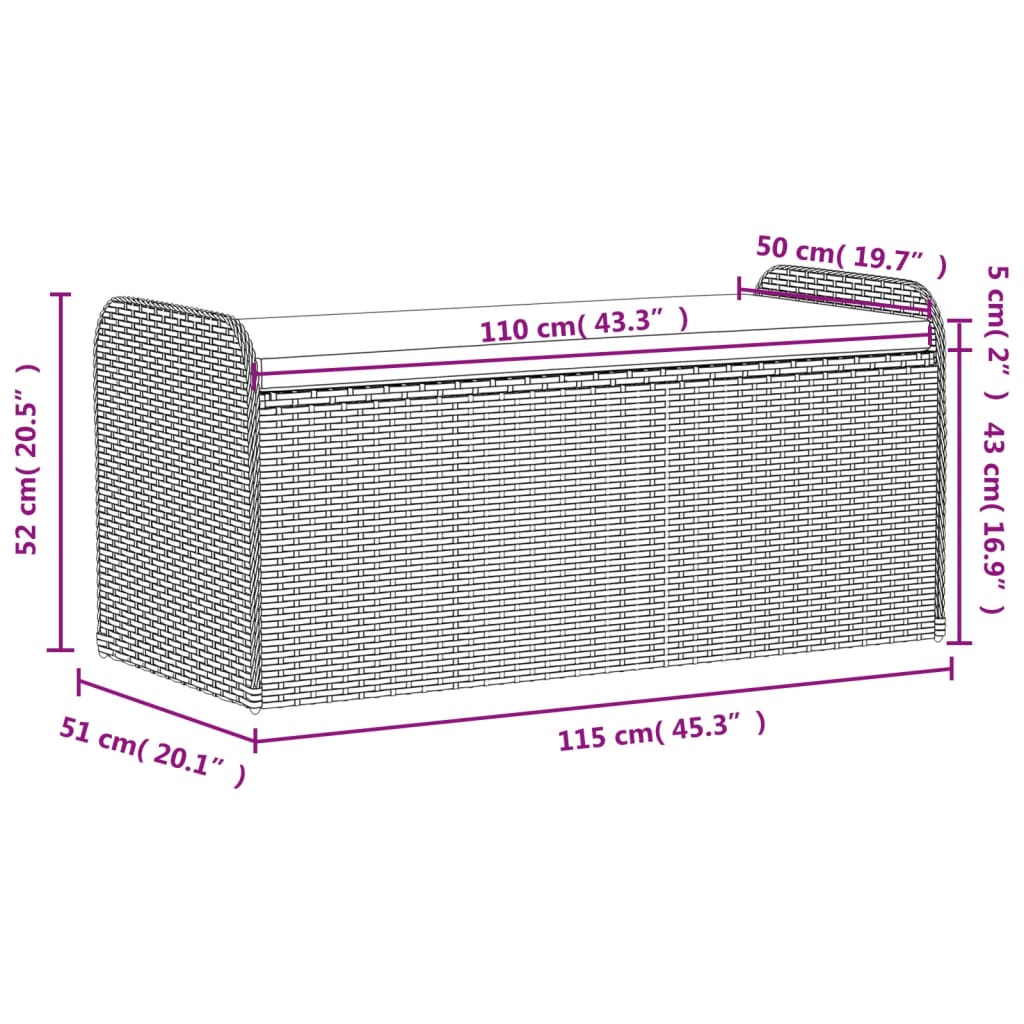 Storage Bench With Cushion Poly Rattan