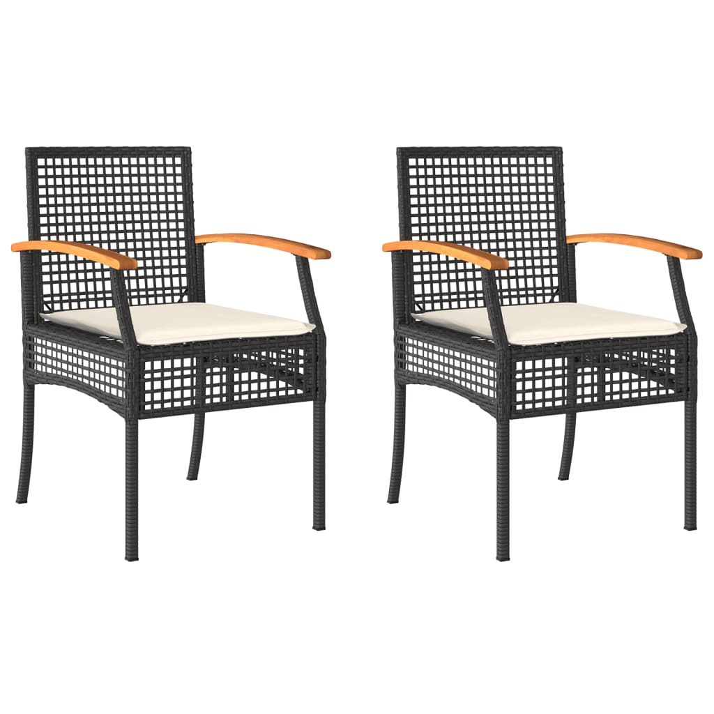 Patio Chairs With Cushions 2 Pcs Black Poly Rattan Acacia Wood