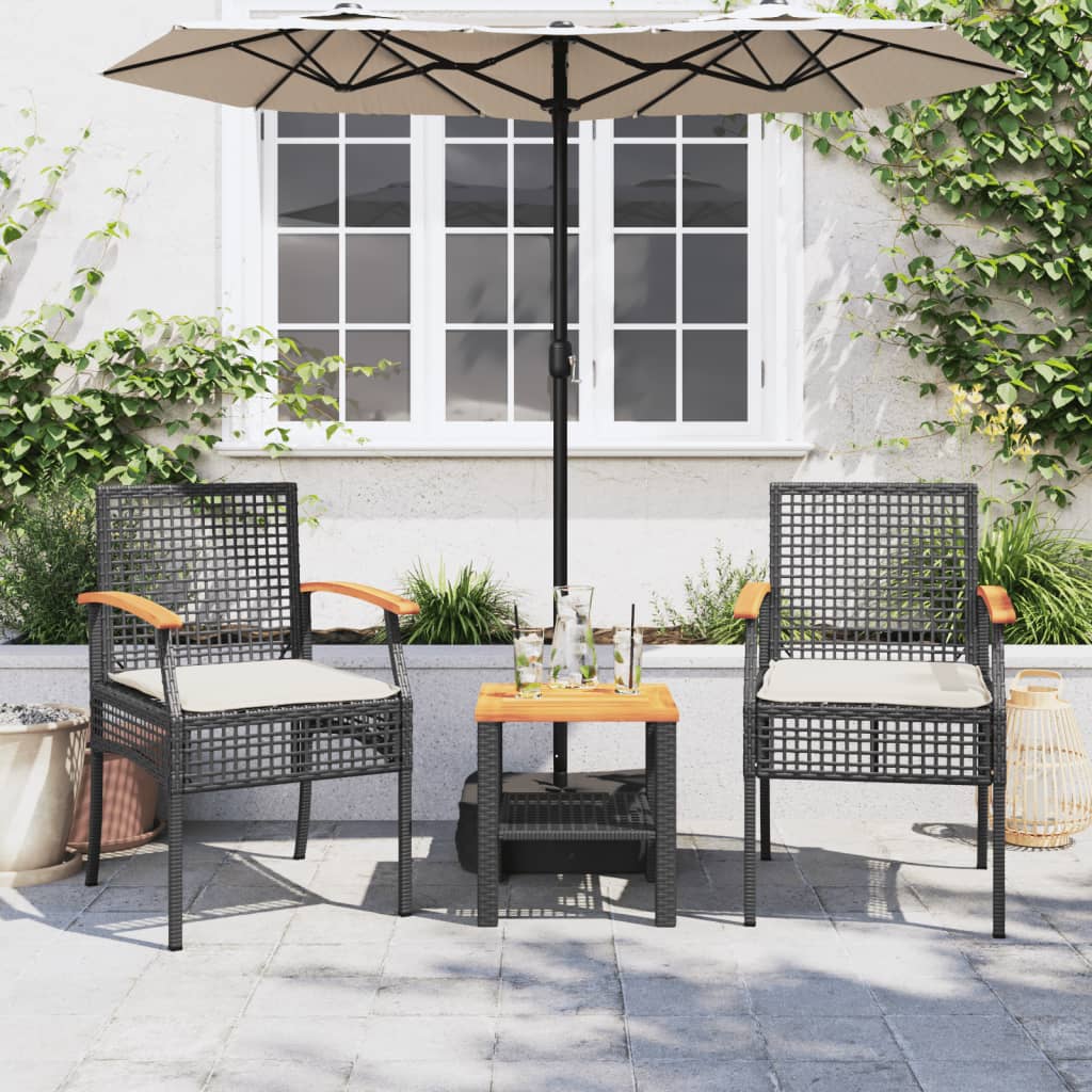 Patio Chairs With Cushions 2 Pcs Black Poly Rattan Acacia Wood